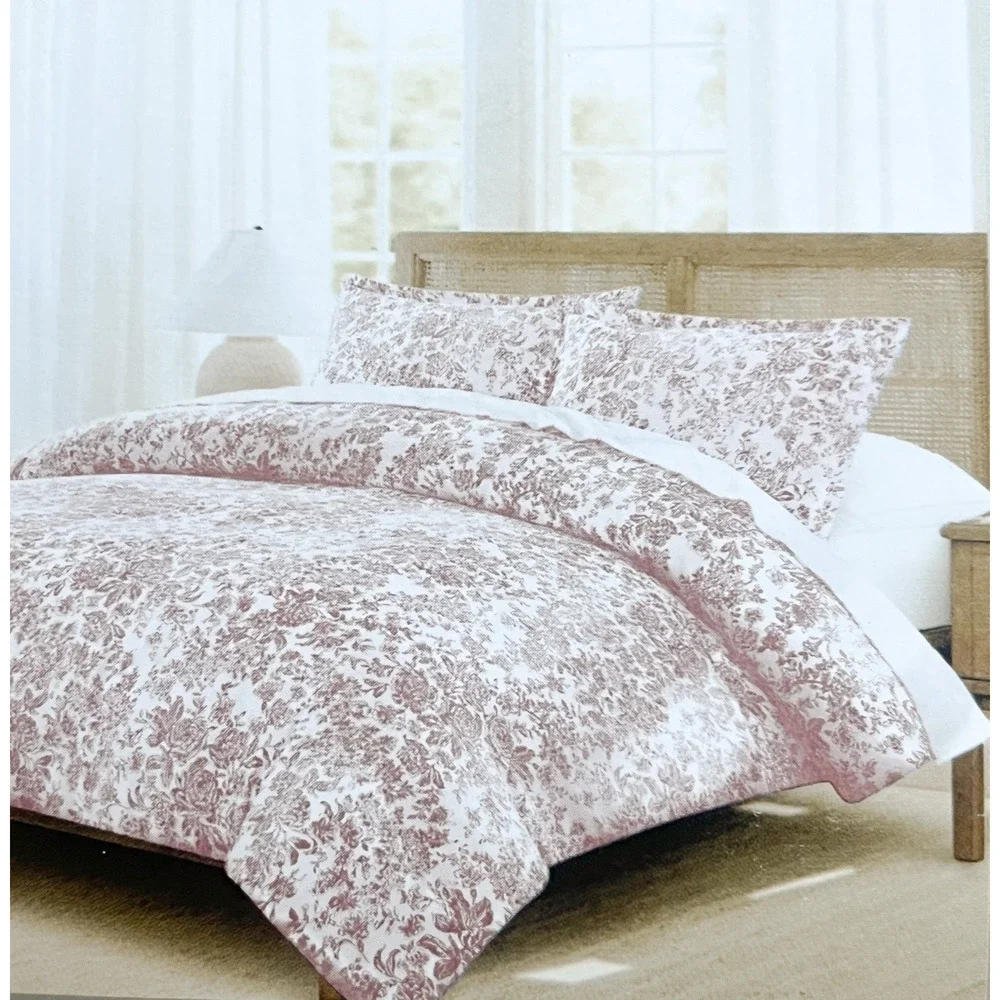 NEW Rachel Ashwell 100% Cotton Duvet Set - Pink White Floral, Full Queen Size